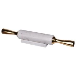 16.5" White And Gold Modern Style Glossy Finished Rolling Pin