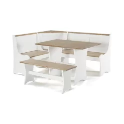 Riverbay Furniture Kerry Planked Solid Wood Dining Nook Set In Antique White