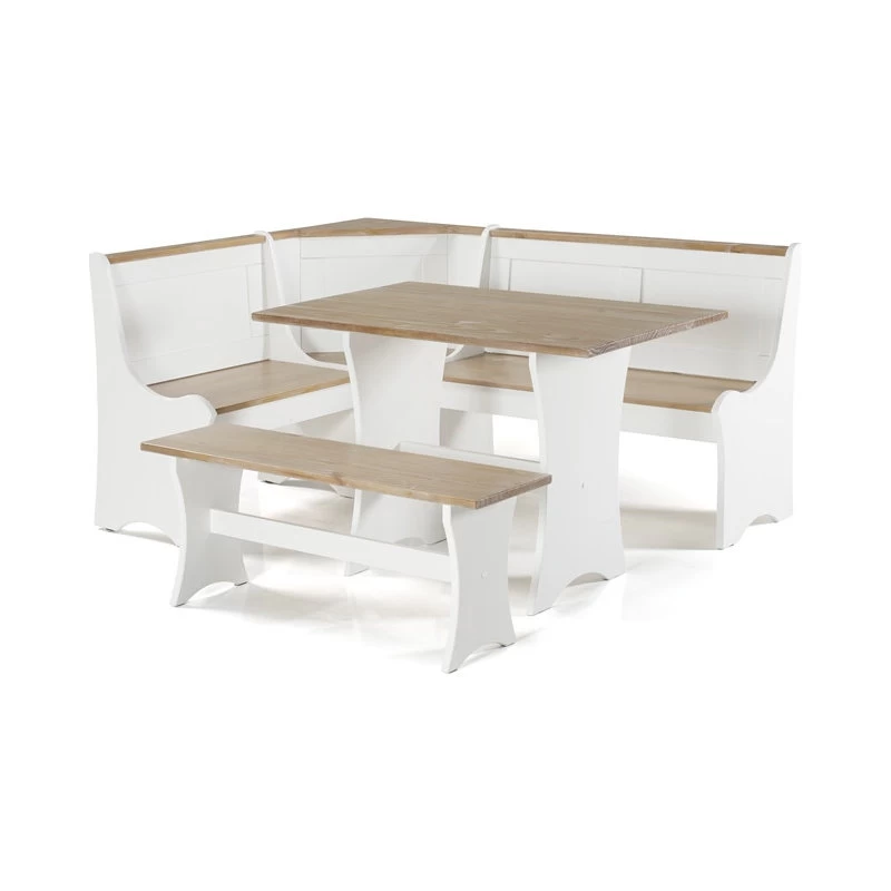 Riverbay Furniture Kerry Planked Solid Wood Dining Nook Set In Antique White