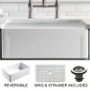Olde London Reversible Farmhouse Single Bowl Kitchen Sink, Grid, Strainer, 27"