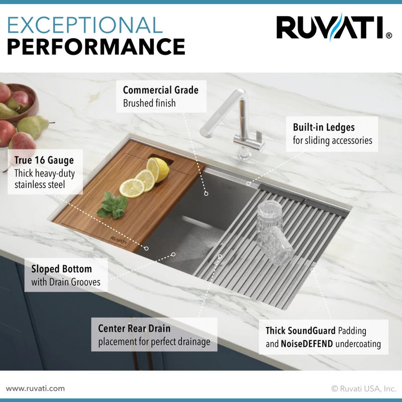 Ruvati RVH8300 Undermount 16 Gauge 32" Kitchen Sink Single Bowl - Image 2