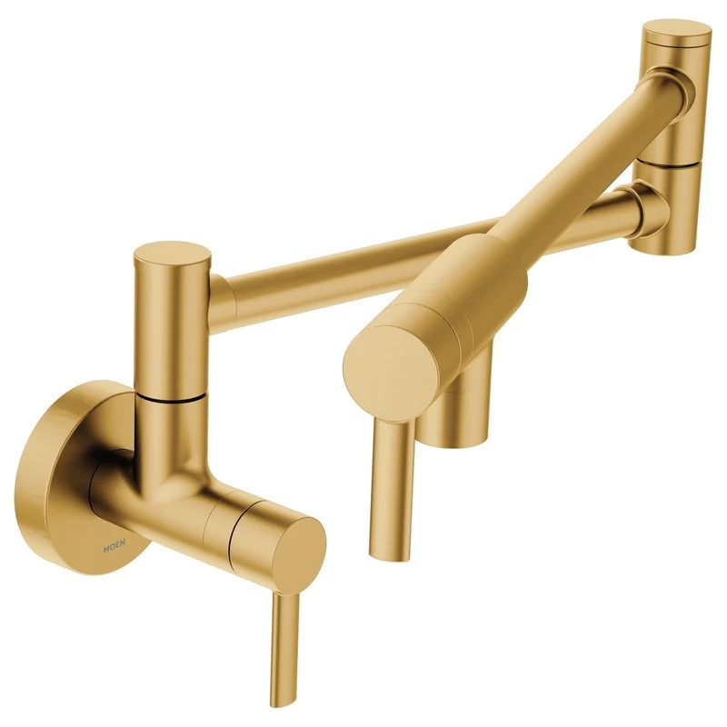 Moen S665 5.5 GPM Wall Mounted Double Handle Pot Filler - Brushed Gold