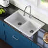 Karran 33" Top Mount Double Equal Bowl Quartz Kitchen Sink, White