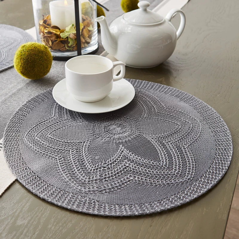 Gray Floral Pp Woven Round Placemat, Set Of 6 - Image 4