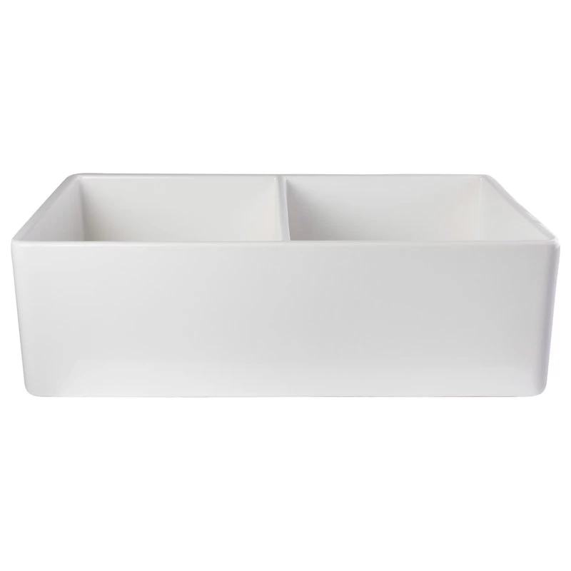 ALFI Brand White 32" Smooth Apron Double Bowl Fireclay Farmhouse Kitchen Sink - Image 9