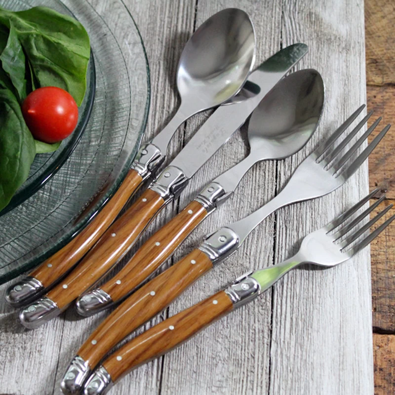20 Piece Laguiole Wood Grain Flatware Set - Image 4