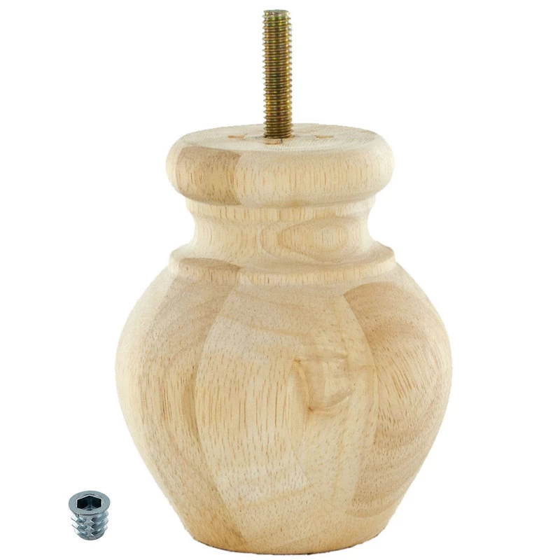 4-1/2" Highx3-1/4" OD Unfinished Solid Hardwood Round Bun Feet