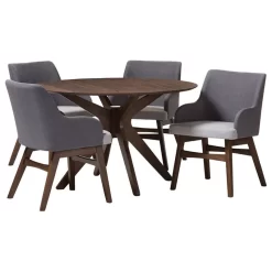 Baxton Studio Monte Walnut Wood Round 5-Piece Dining Set