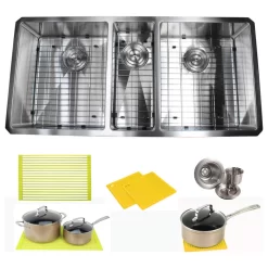 42" 16 Gauge Undermount Triple Bowl Stainless Steel Sink Package