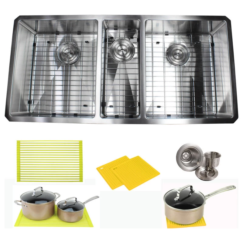 42" 16 Gauge Undermount Triple Bowl Stainless Steel Sink Package