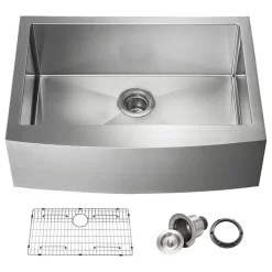 KIBI Handcrafted Farmhouse Apron Single Bowl Stainless Steel Kitchen Sink, 30"