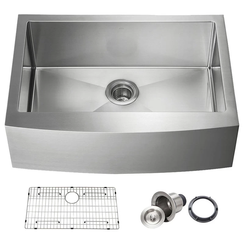 KIBI Handcrafted Farmhouse Apron Single Bowl Stainless Steel Kitchen Sink, 30"