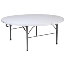 Flash Furniture 70.75" Round Plastic Bi-Fold Table In Granite White