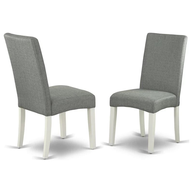 3-Piece Table Set Table, 2 Dining Chairs-Gray Fabric, Drop Leaf Table, White - Image 2