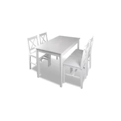 VidaXL Kitchen Dining Set White Wooden Furniture Lacquered Table And 4 Chairs