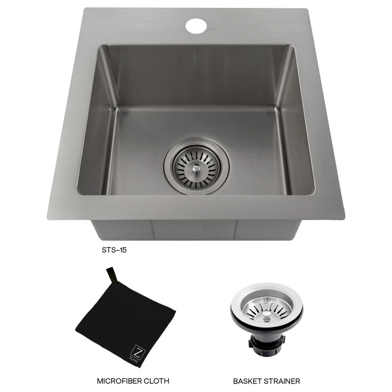 ZLINE Topmount Single Bowl Bar Kitchen Sink In Stainless Steel (STS-15) - Image 13