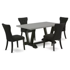 East West Furniture V-Style 5-piece Wood Dining Set With Cement Top In Black