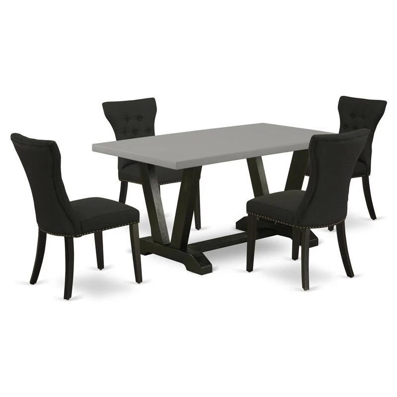 East West Furniture V-Style 5-piece Wood Dining Set With Cement Top In Black