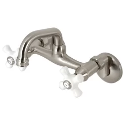 Kingston Brass KS612SN Two-Handle Wall Mount Bar Faucet, Brushed Nickel
