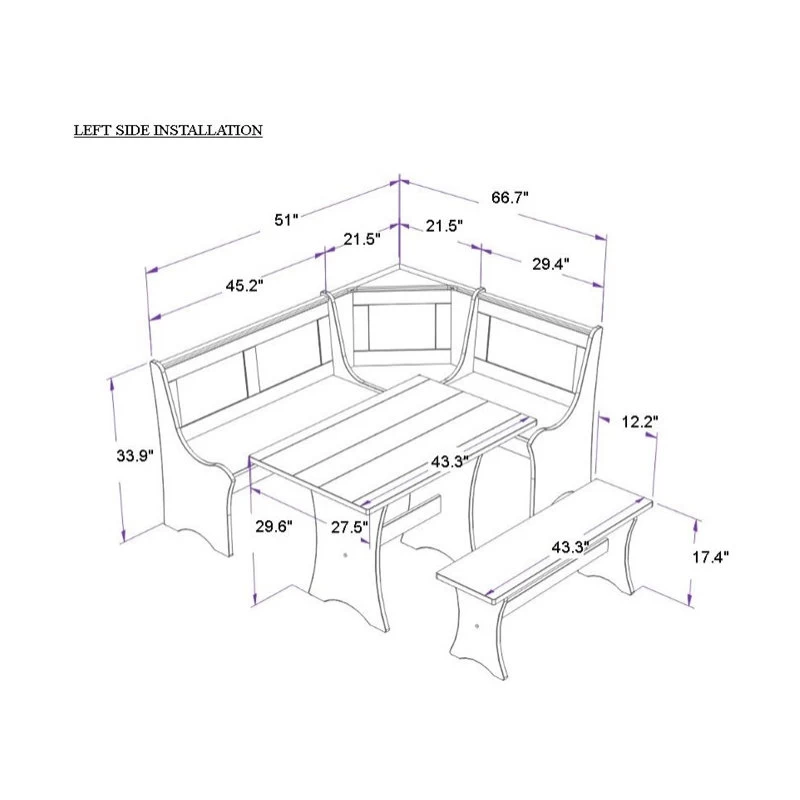 Riverbay Furniture Kerry Planked Solid Wood Dining Nook Set In Antique White - Image 3