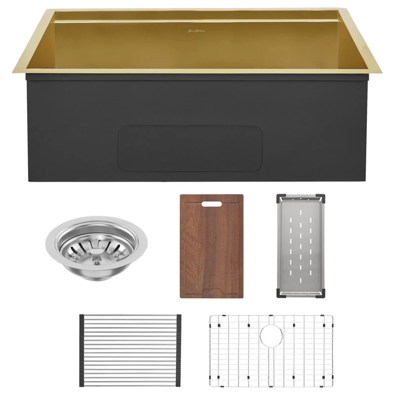 Tourner 30x19 Stainless Steel, Single Basin, Undermount Kitchen Sink, Gold - Image 2