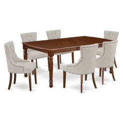 East West Furniture Dover 7-piece Wood Dining Set In Mahogany/Doeskin
