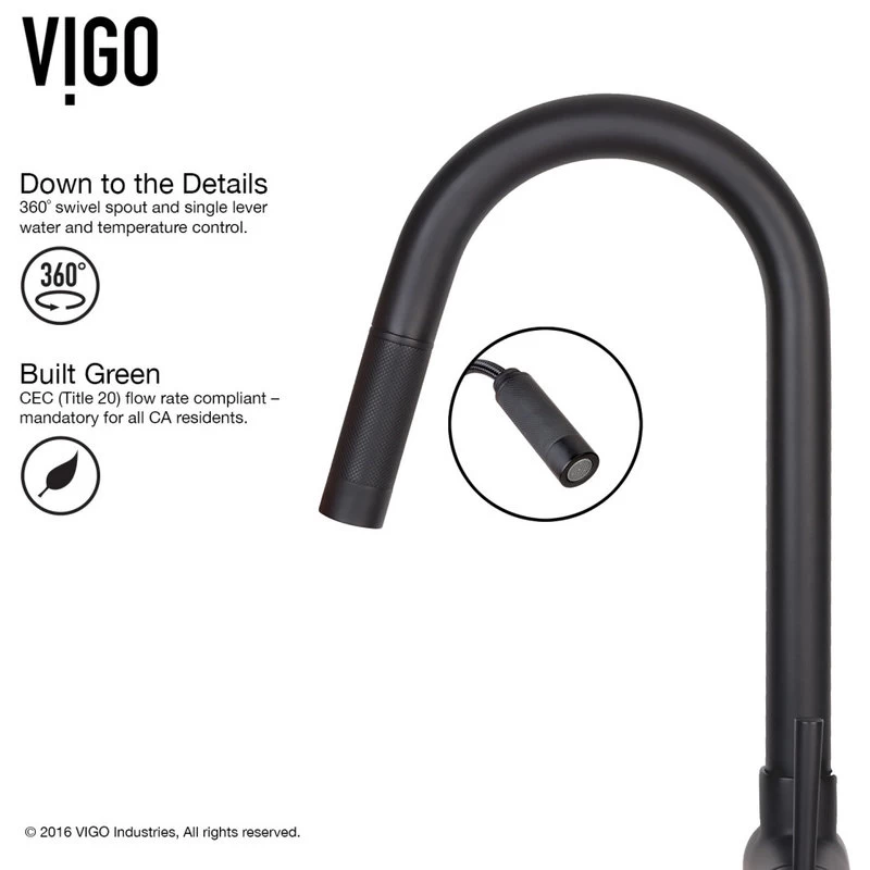 VIGO Gramercy Pull Down Kitchen Faucet, Matte Black - Image 7