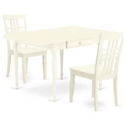 3 Pieces Table Set, Durable Drop Leaf Wooden Table, 2 Real Dining Chairs, White