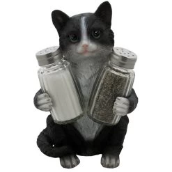 Decorative Black And White Kitty Cat Glass Salt And Pepper Shaker 3-Piece Set