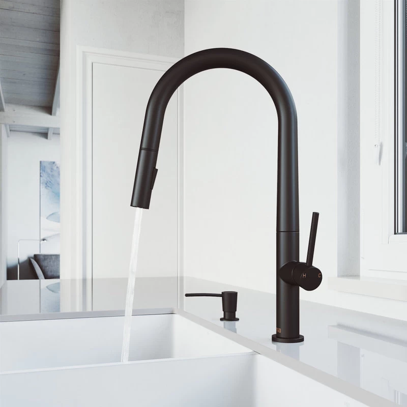 VIGO Greenwich Pull-Down Kitchen Faucet With Soap Dispenser, Matte Black - Image 4