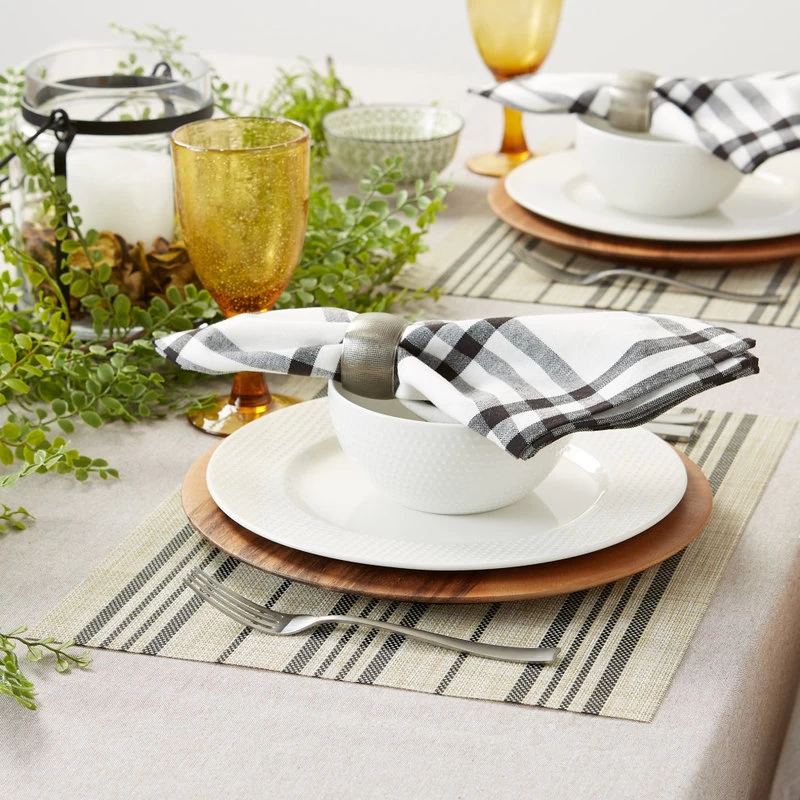 Black Farmhouse Stripe Pvc Woven Placemat Set Of 6 - Image 3