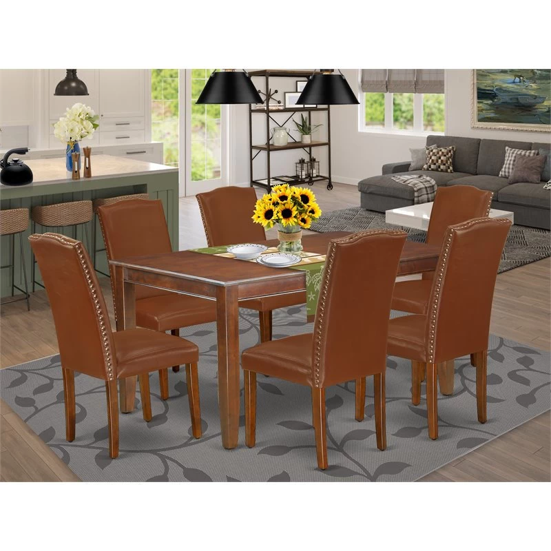 East West Furniture Dudley 7-piece Wood Dining Set In Mahogany/Brown - Image 2