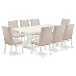 X027Fl201-9, 9-Piece Set, 8 Chairs And Table Hardwood