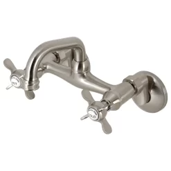 Kingston Brass KS112SN Two-Handle Wall Mount Bar Faucet, Brushed Nickel