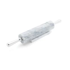 Fox Run 8648 Marble Rolling Pin And Base With Aluminum Handles, 17.5", White