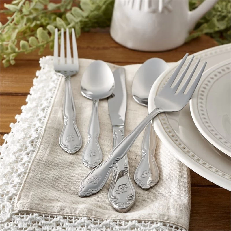 RiverRidge Home RiverRidge Rose 46-Piece Stainless Steel Letter Y Flatware Set In Silver - Image 2