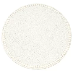 Glass Beaded Placemat, Set Of 4, 15"x15", Vanilla, Round