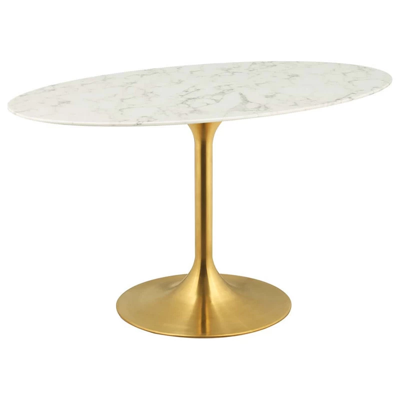 Lippa Oval Dining Table With Gold Base, Marble Top, 54"