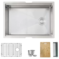 27 Inch Workstation Single Bowl Undermount 16 Gauge Stainless Steel Kitchen Sink