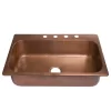 Angelico 33" Drop-in Copper Single Bowl Kitchen Sink, 4 Holes
