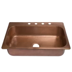 Angelico 33" Drop-in Copper Single Bowl Kitchen Sink, 4 Holes
