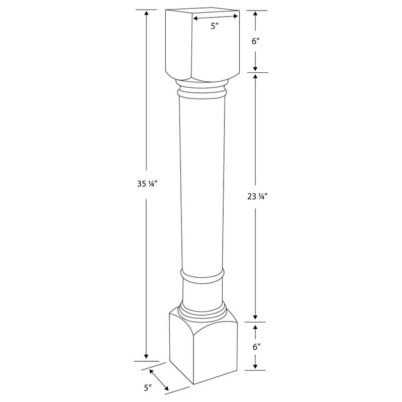 Traditional Full Round Kitchen Island Leg 35-1/4"H, Red Oak, 5" Wx5" Dx35-1/ - Image 2