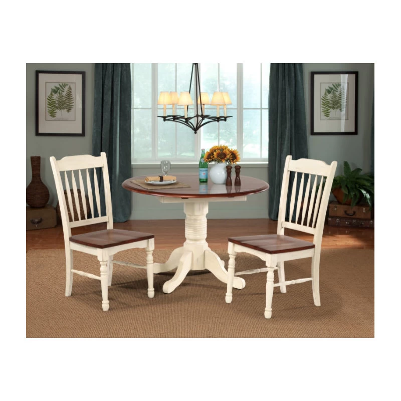 A-America British Isles 42" Round Drop-Leaf Dining Table, Merlot-Buttermilk - Image 3