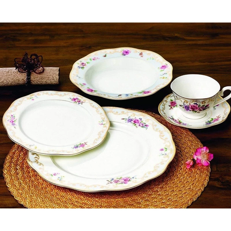 Royalty Porcelain "Ruby Rose" 5-pc White & Gold Floral Dinnerware Set - Image 3