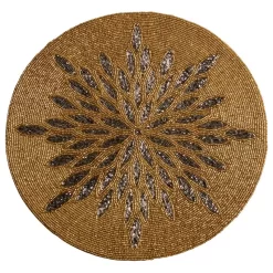 St. Croix 15" Glass Beaded Sunburst Placemat, Gold And Gray