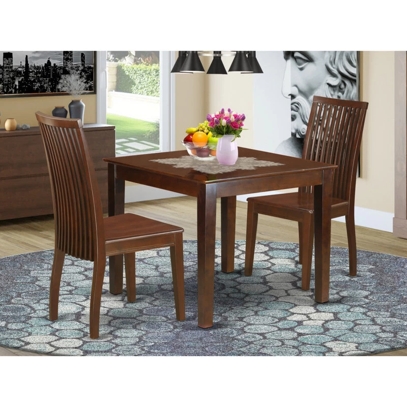 3-Piece Dinette Table Set, Table, 2 Dining Chairs, Mahogany Finish - Image 3