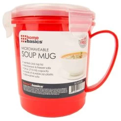 Plastic Microwaveable Soup Mug, Red/Clear, 24 Oz