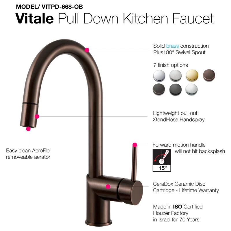 Vitale Pull Down Kitchen Faucet With CeraDox Technology, Oil Rubbed Bronze - Image 2