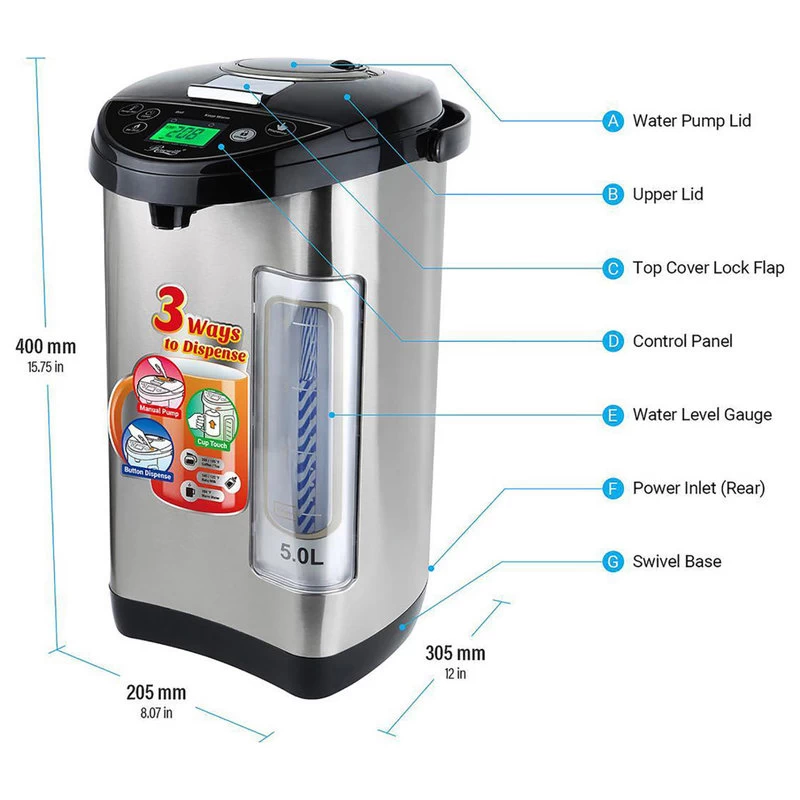Everglade Home 5L Backlight Hot Water Boiler Pot With 5 Keep-Warm Temperatures - Image 6