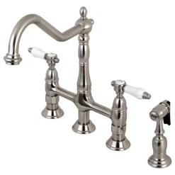 Kingston Brass Bridge Kitchen Faucet With Brass Sprayer, Brushed Nickel